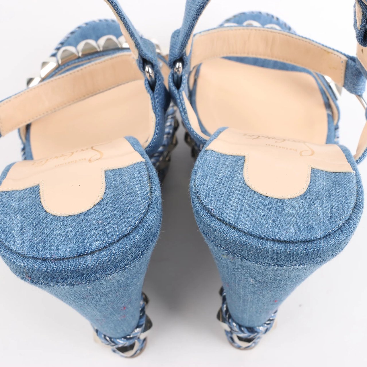 Christian Louboutin Christian Louboutin Katacrow Denim Wedge Sole Sandals in Blue, Size 38 EU Blauw