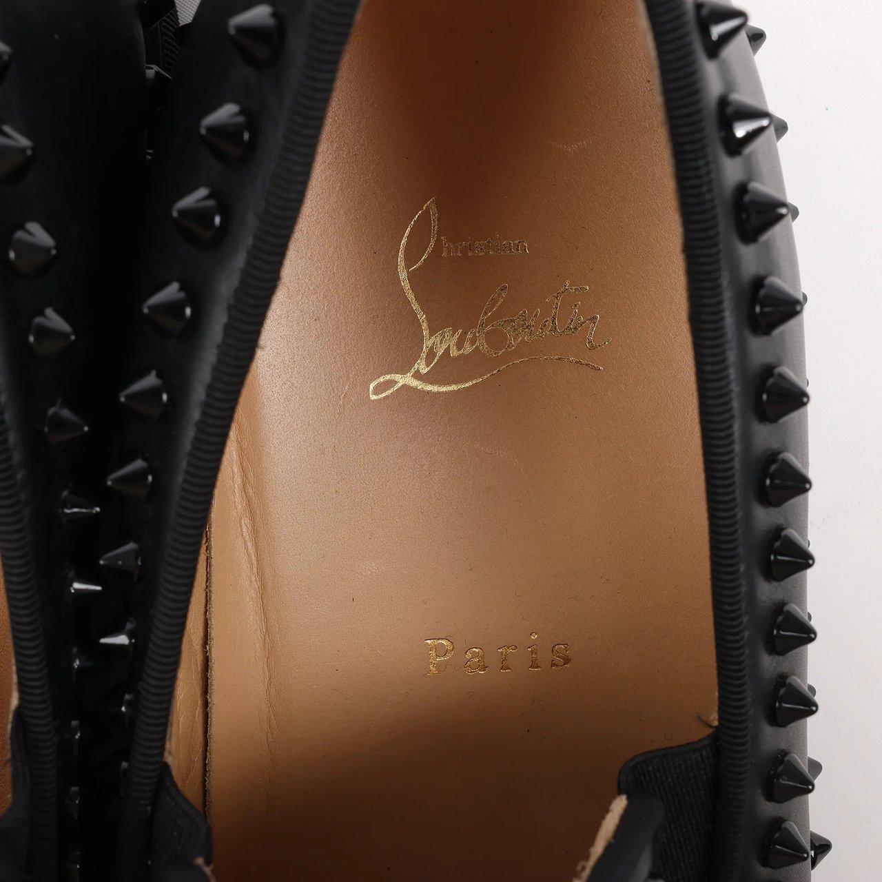 Christian Louboutin Christian Louboutin Spike Studs Leather Slip-On Sneakers in Black, Size 42 EU Zwart