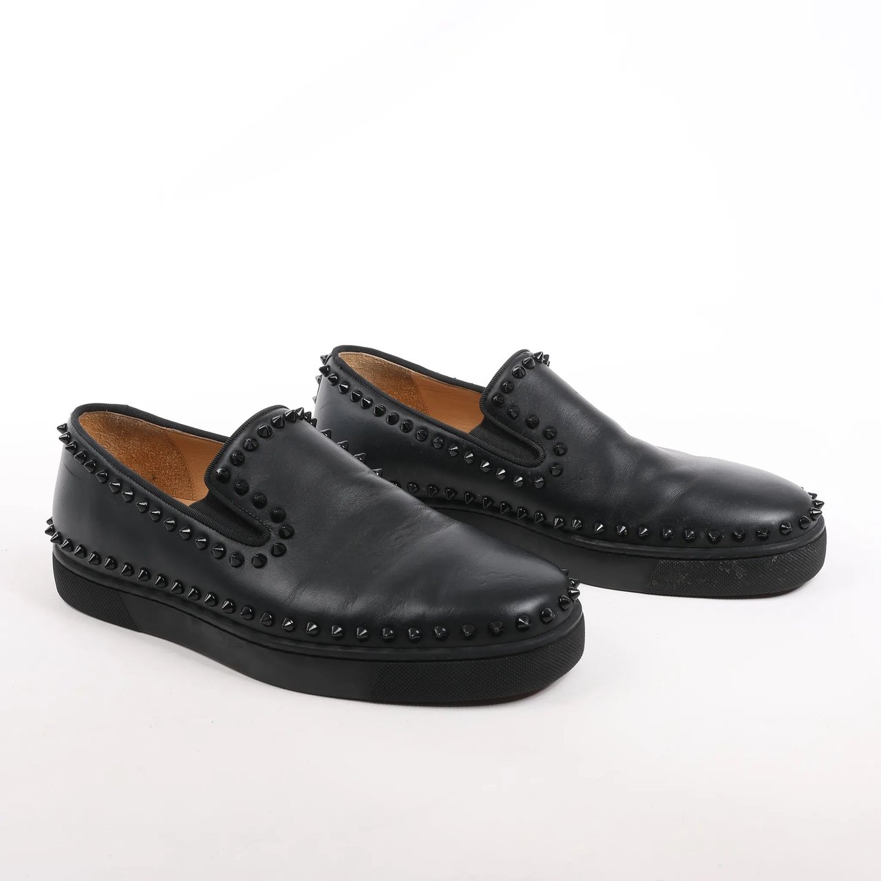 Christian Louboutin Christian Louboutin Spike Studs Leather Slip-On Sneakers in Black, Size 42 EU Zwart
