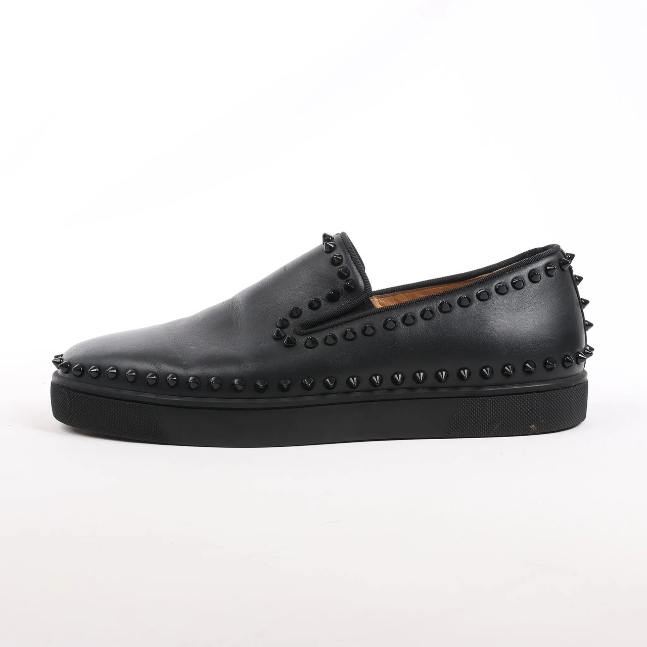 Christian Louboutin Christian Louboutin Spike Studs Leather Slip-On Sneakers in Black, Size 42 EU Zwart