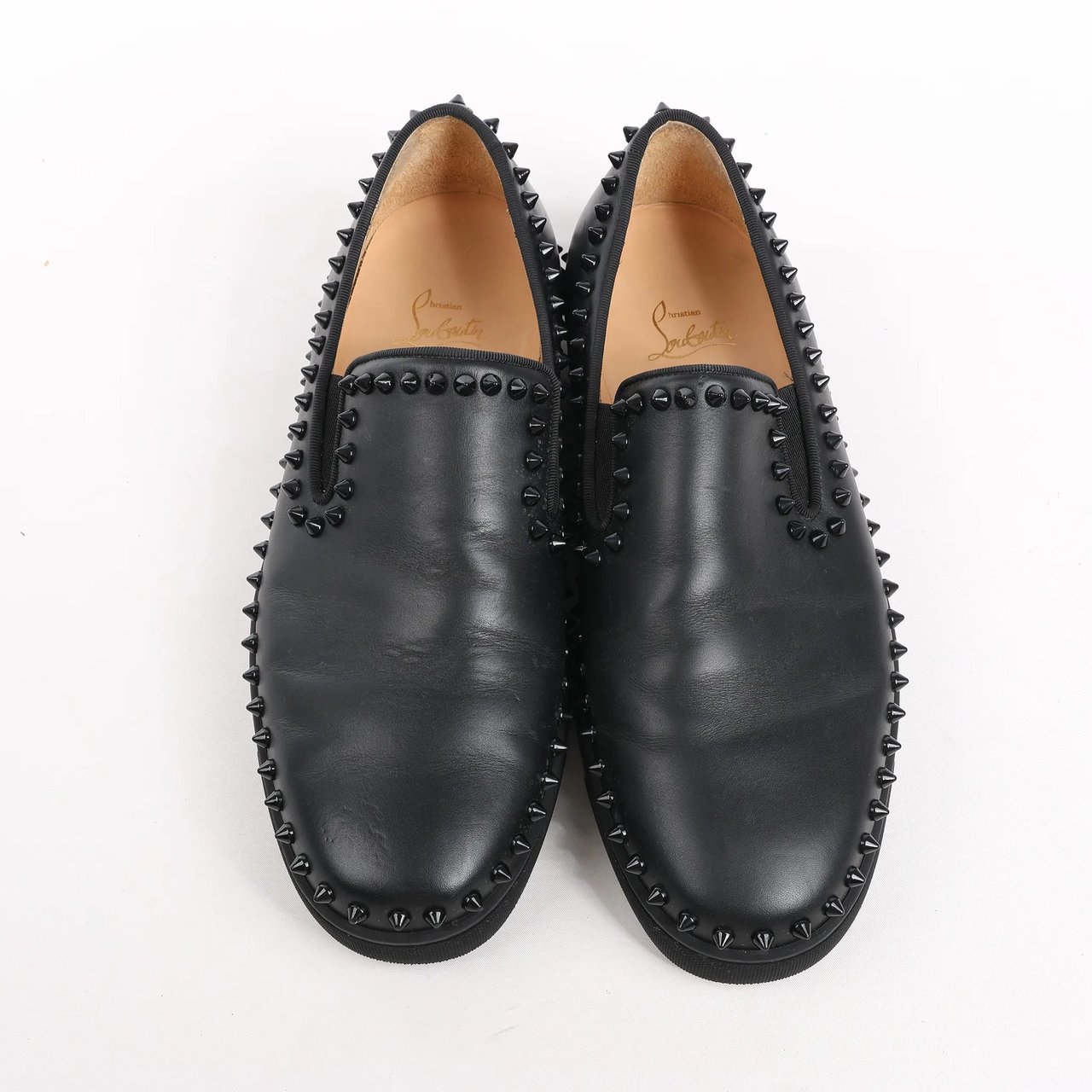 Christian Louboutin Christian Louboutin Spike Studs Leather Slip-On Sneakers in Black, Size 42 EU Zwart