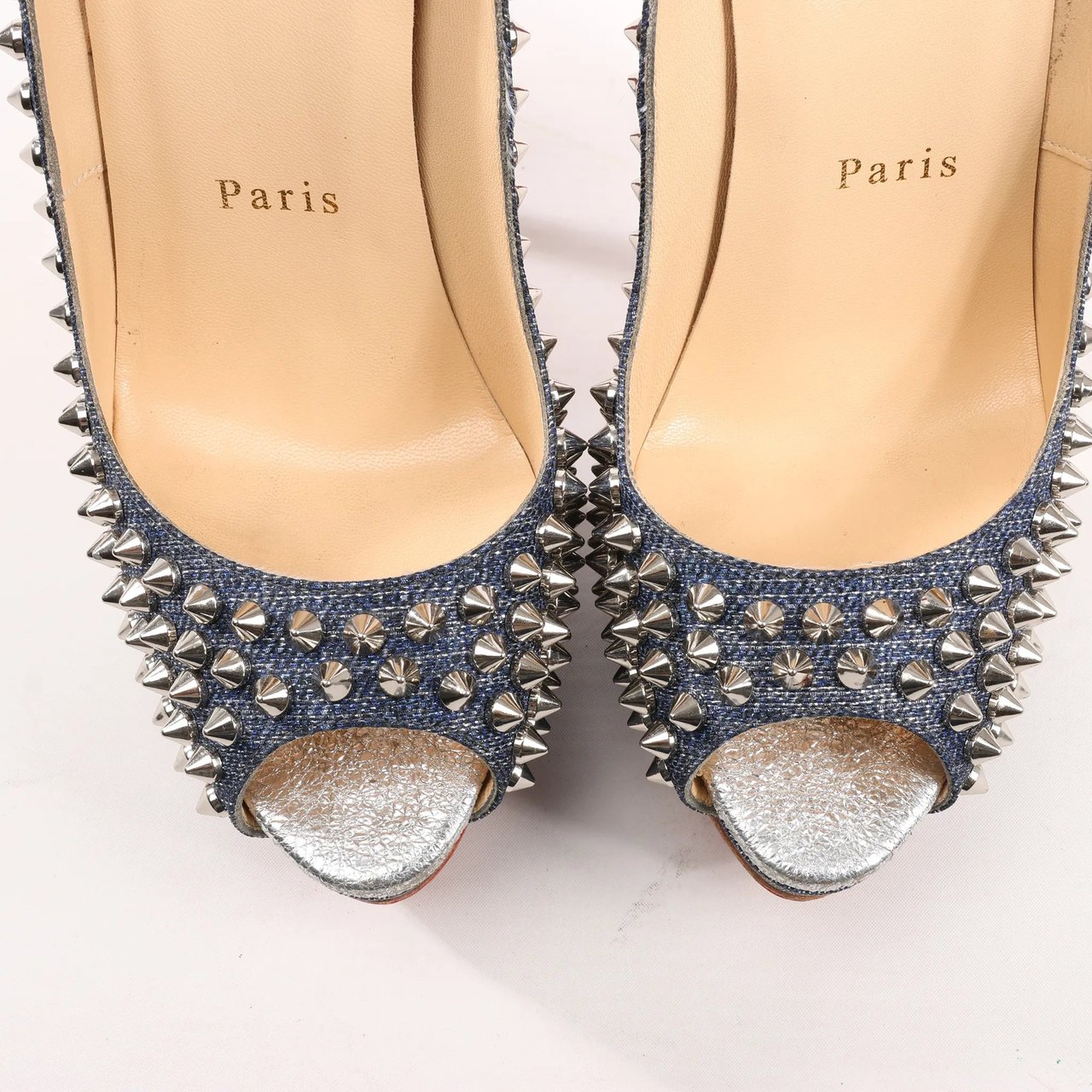 Christian Louboutin Christian Louboutin Lady Peep 150 Denim Spike Studs Open-toe Heels in Blue, Size 36.5 EU Divers