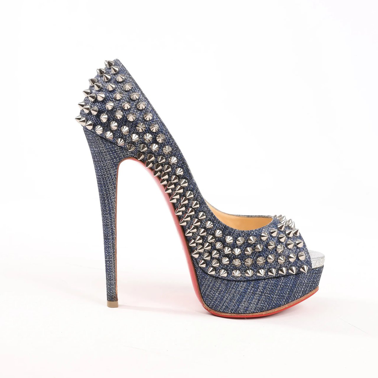 Christian Louboutin Christian Louboutin Lady Peep 150 Denim Spike Studs Open-toe Heels in Blue, Size 36.5 EU Divers