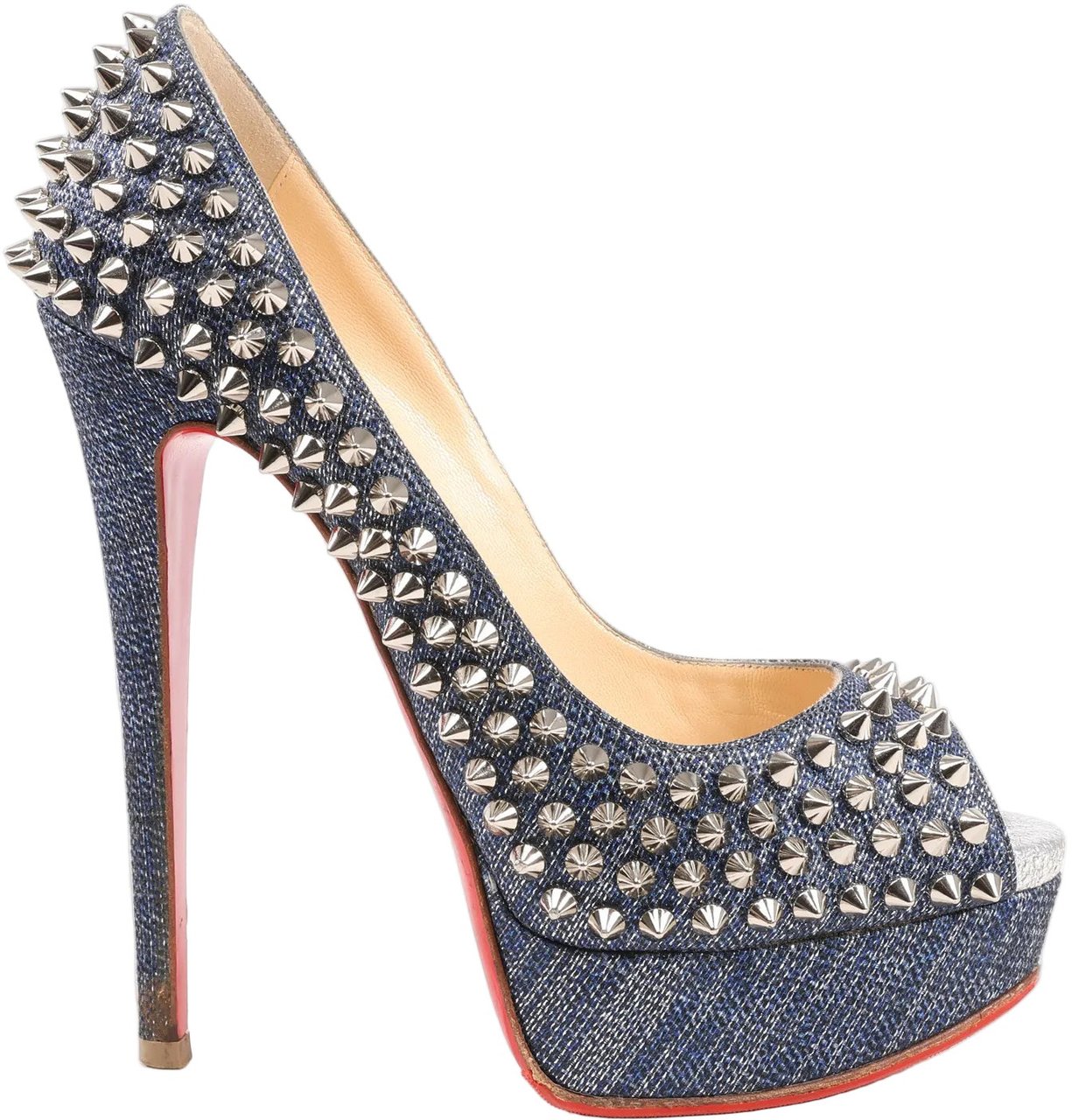 Christian Louboutin Christian Louboutin Lady Peep 150 Denim Spike Studs Open-toe Heels in Blue, Size 36.5 EU Divers
