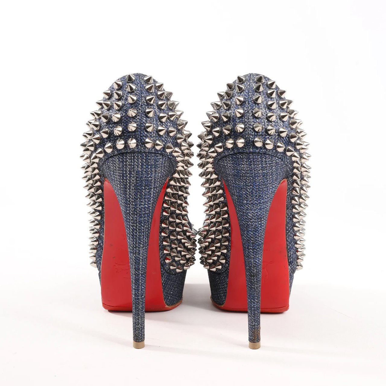 Christian Louboutin Christian Louboutin Lady Peep 150 Denim Spike Studs Open-toe Heels in Blue, Size 36.5 EU Divers