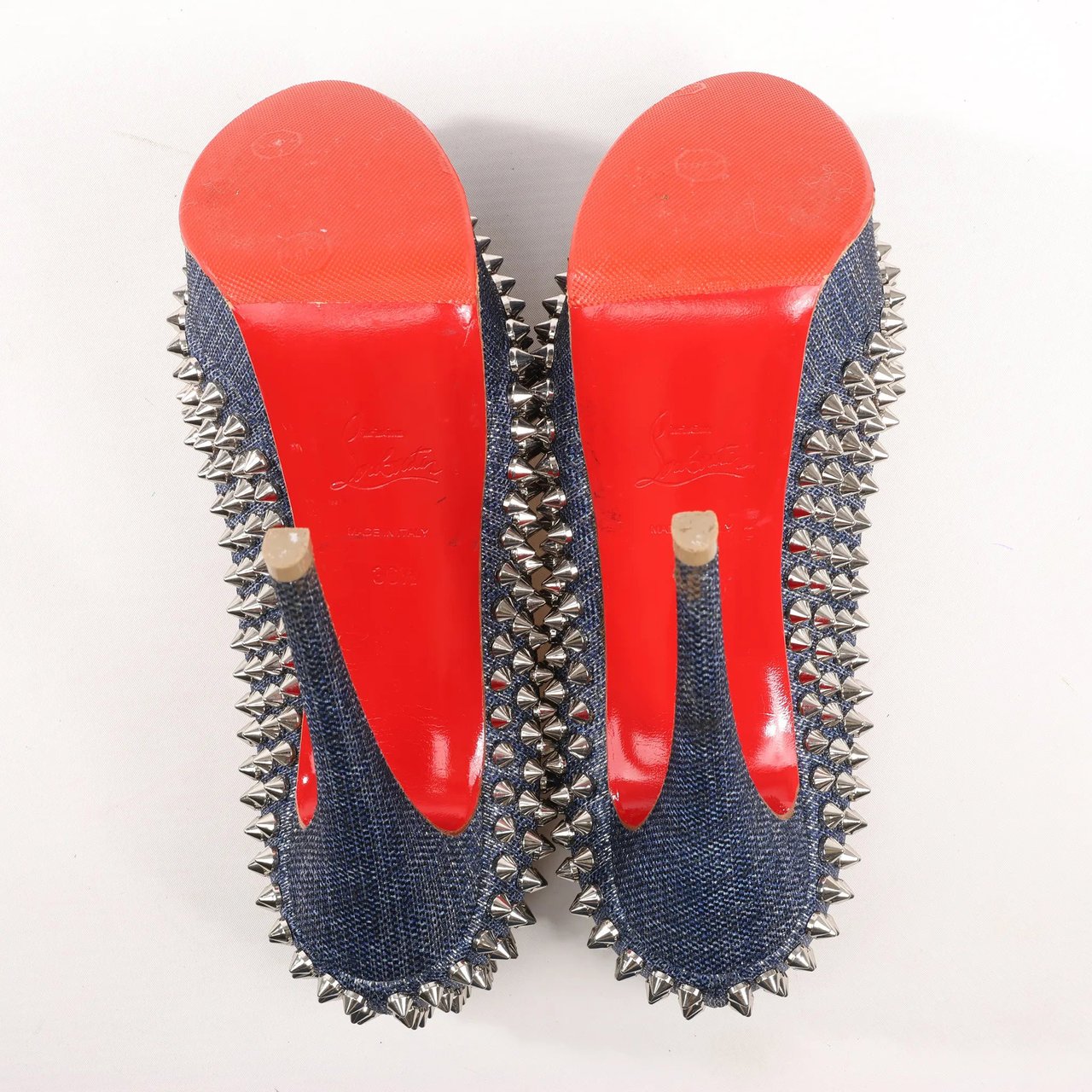 Christian Louboutin Christian Louboutin Lady Peep 150 Denim Spike Studs Open-toe Heels in Blue, Size 36.5 EU Divers