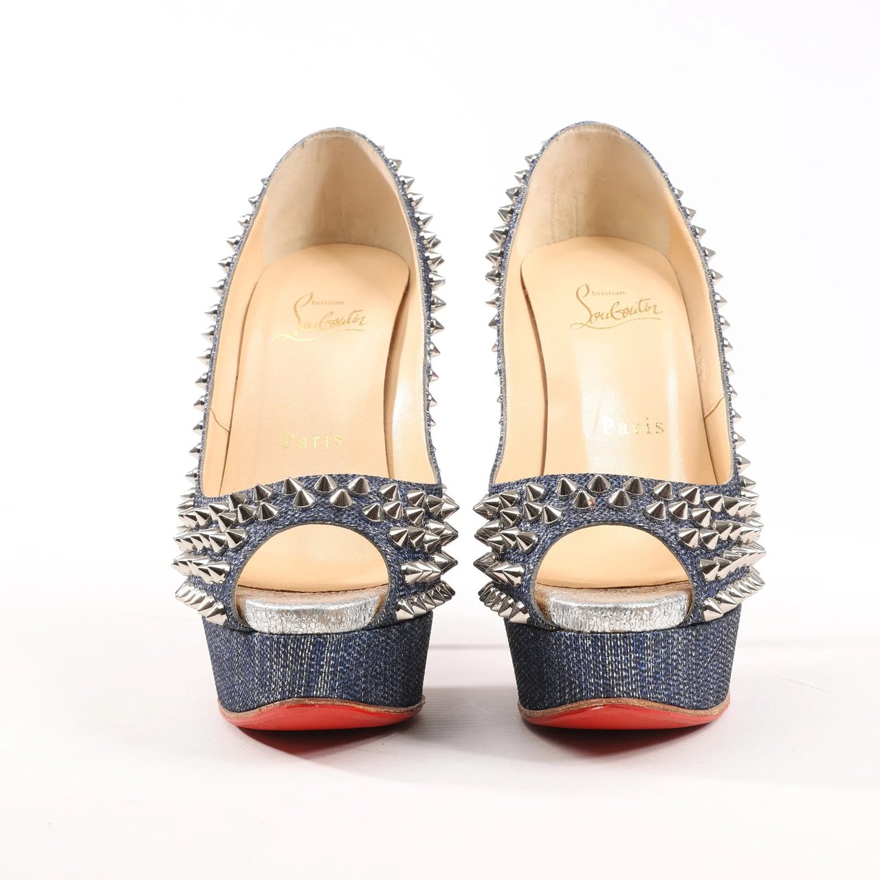 Christian Louboutin Christian Louboutin Lady Peep 150 Denim Spike Studs Open-toe Heels in Blue, Size 36.5 EU Divers