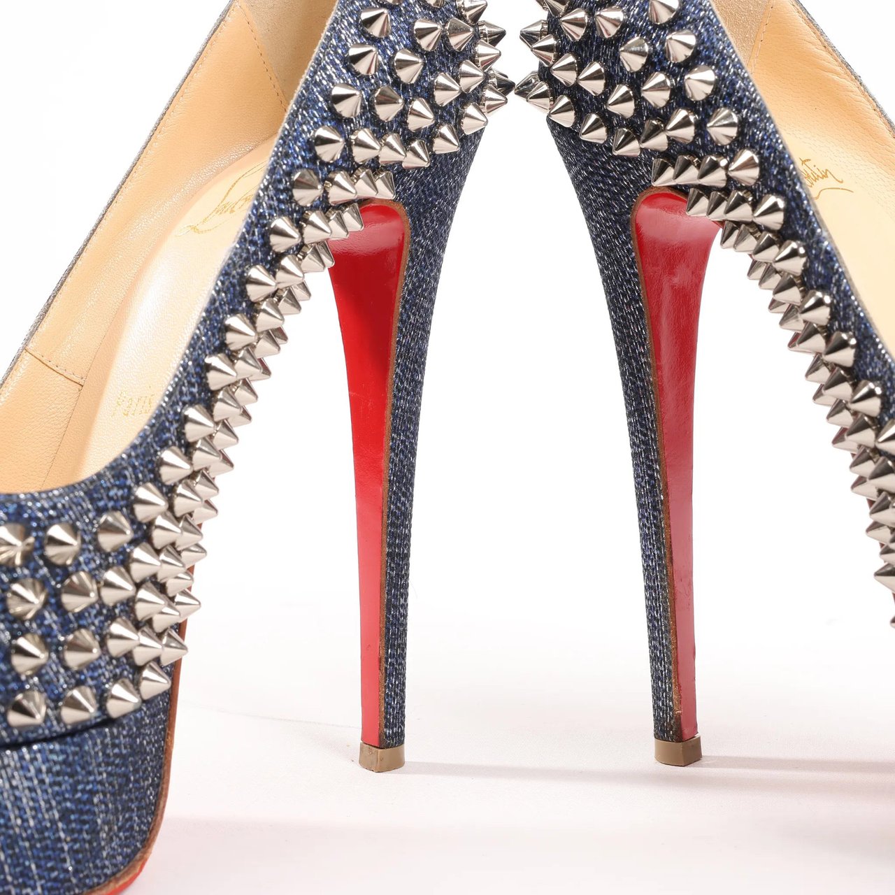 Christian Louboutin Christian Louboutin Lady Peep 150 Denim Spike Studs Open-toe Heels in Blue, Size 36.5 EU Divers
