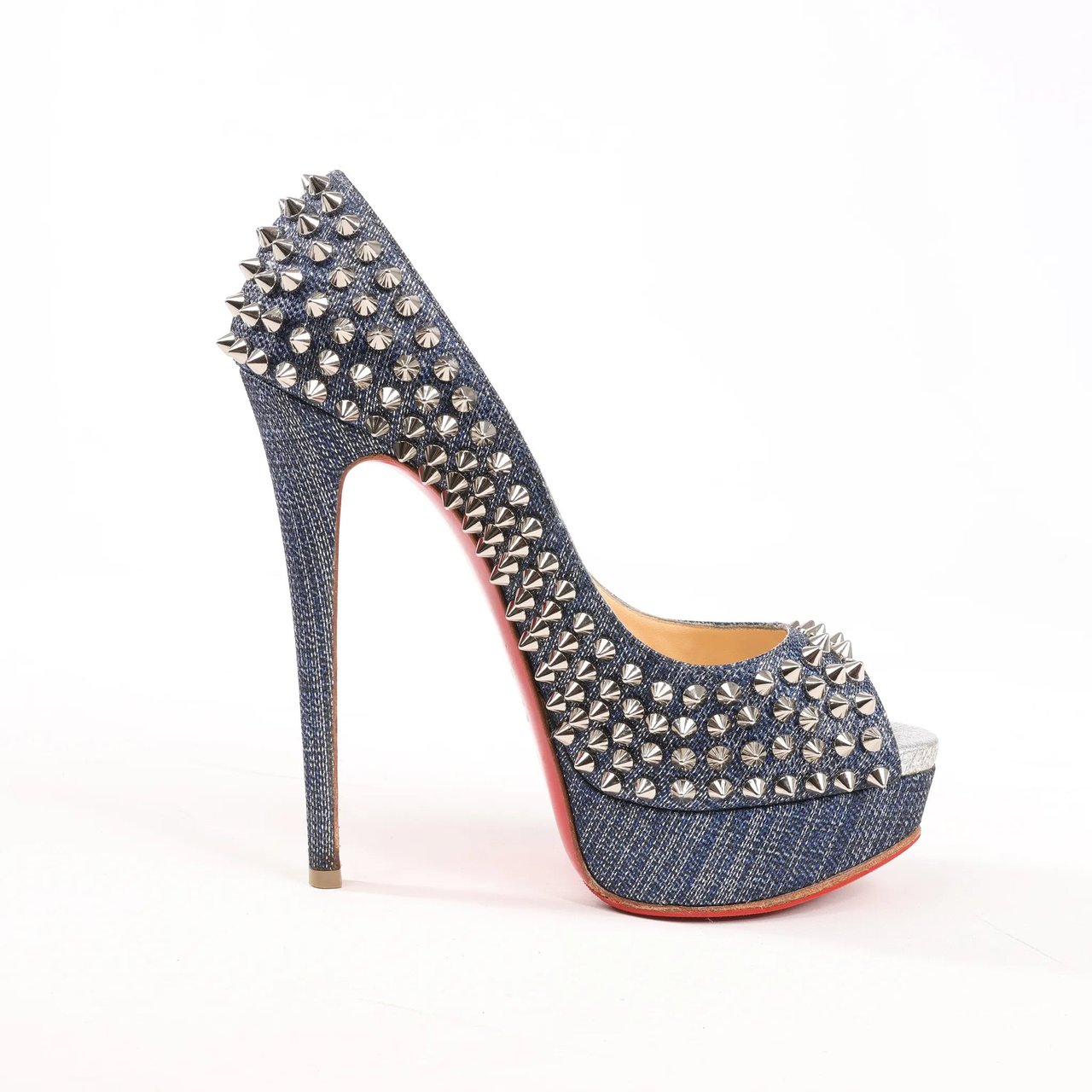 Christian Louboutin Christian Louboutin Lady Peep 150 Denim Spike Studs Open-toe Heels in Blue, Size 36.5 EU Divers