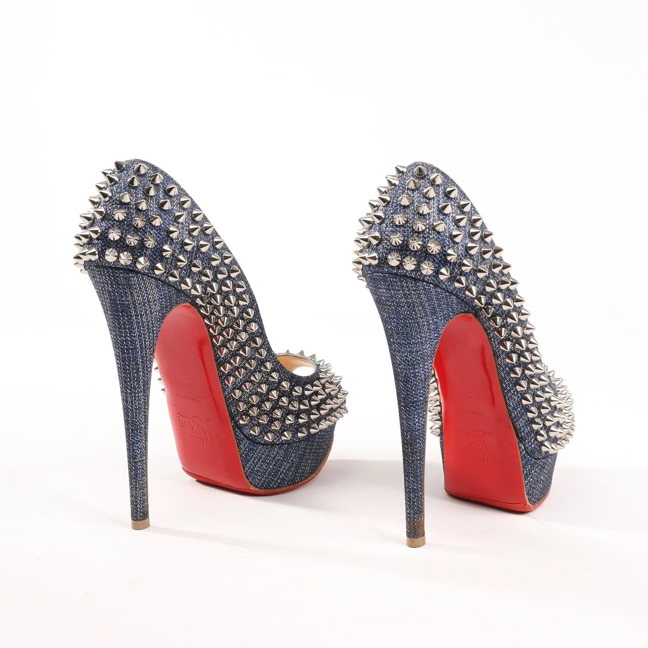 Christian Louboutin Christian Louboutin Lady Peep 150 Denim Spike Studs Open-toe Heels in Blue, Size 36.5 EU Divers