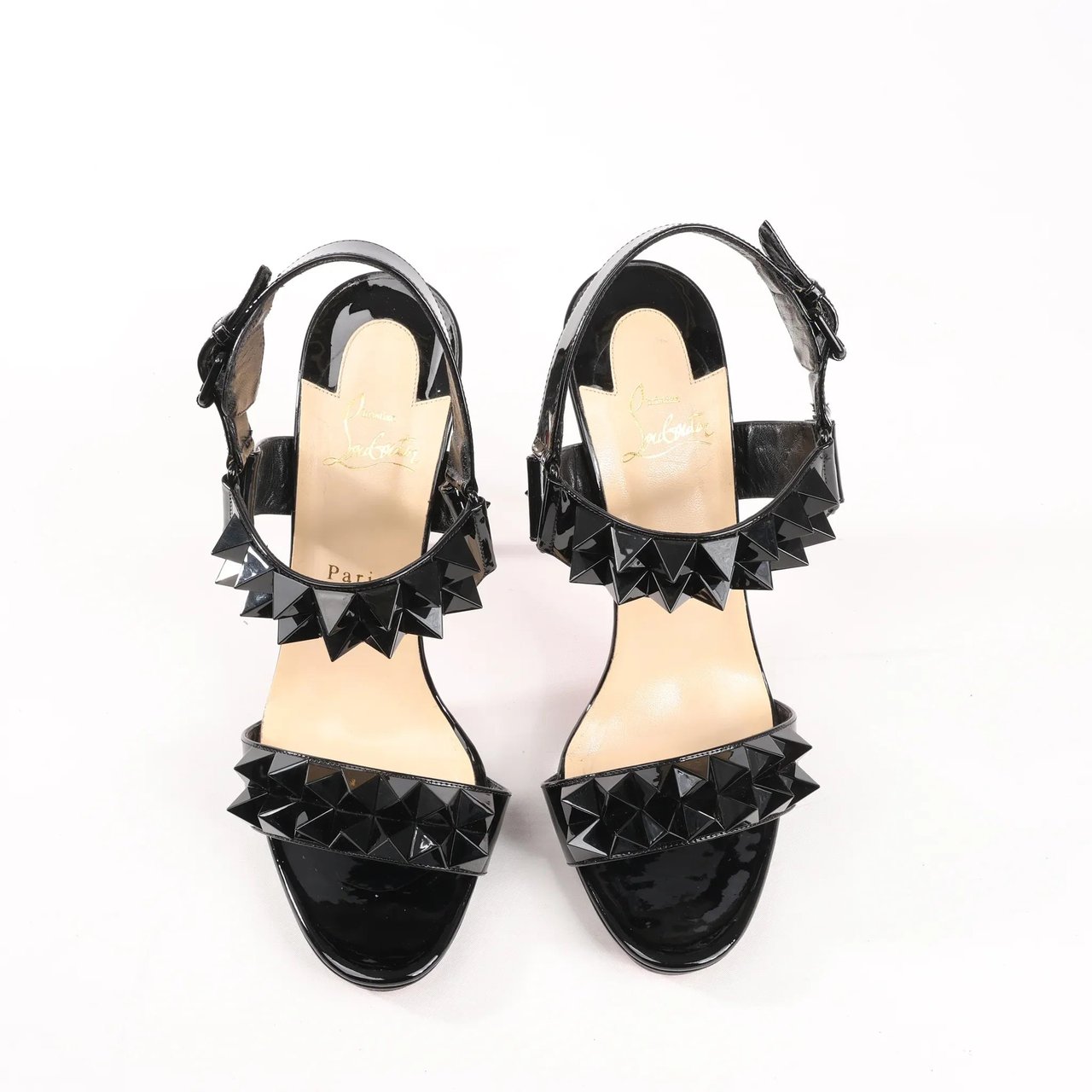 Christian Louboutin Christian Louboutin Miziggoo Spiked Patent Leather 120 Heels in Black, Size 40.5 EU Zwart