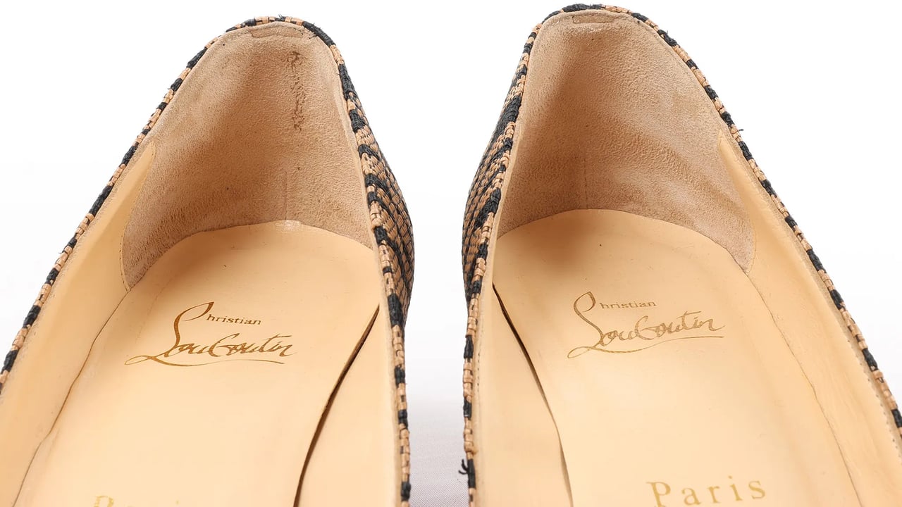 Christian Louboutin Tiger Print Raffia Bow Heels in Brown x Black, Size 39 EU Divers