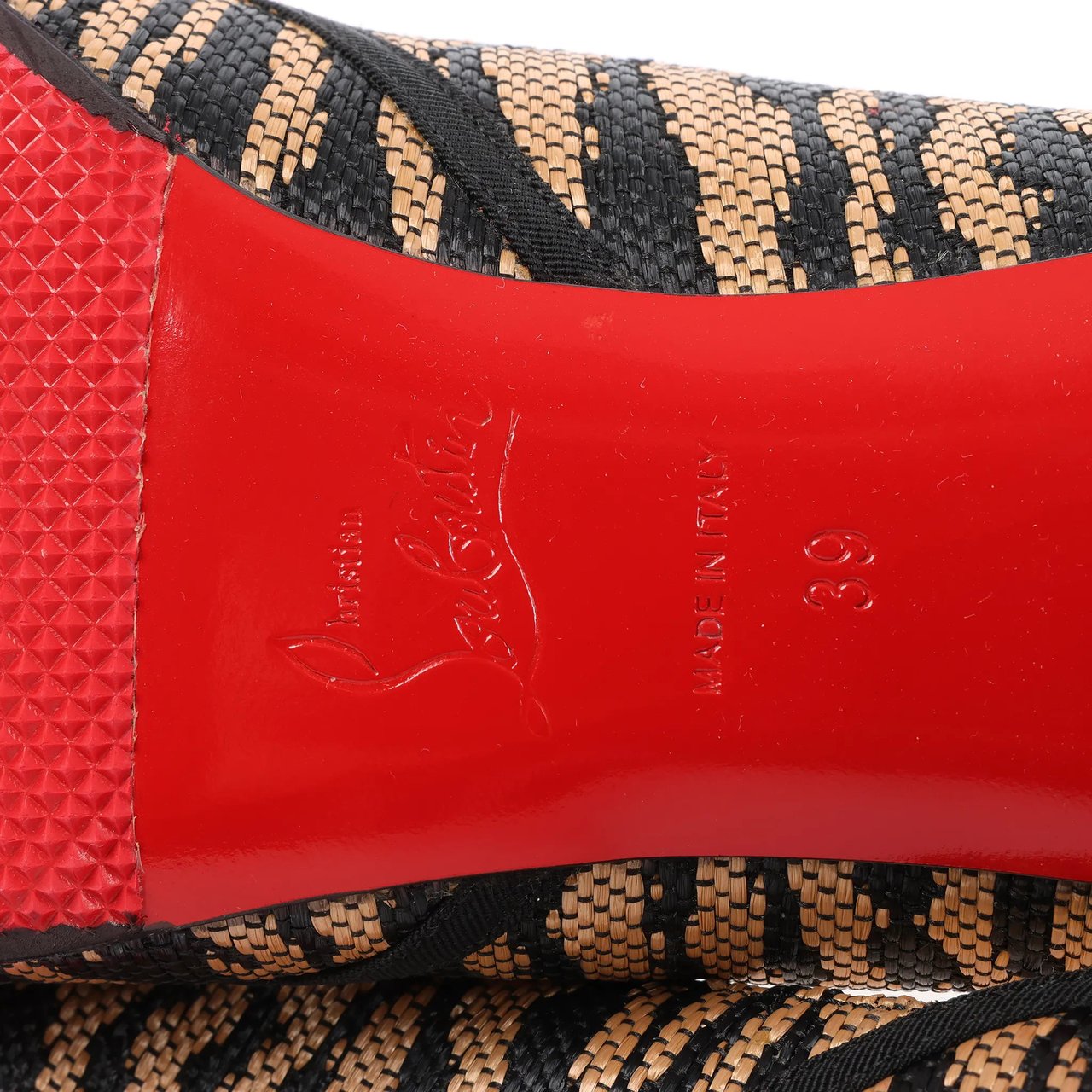 Christian Louboutin Tiger Print Raffia Bow Heels in Brown x Black, Size 39 EU Divers