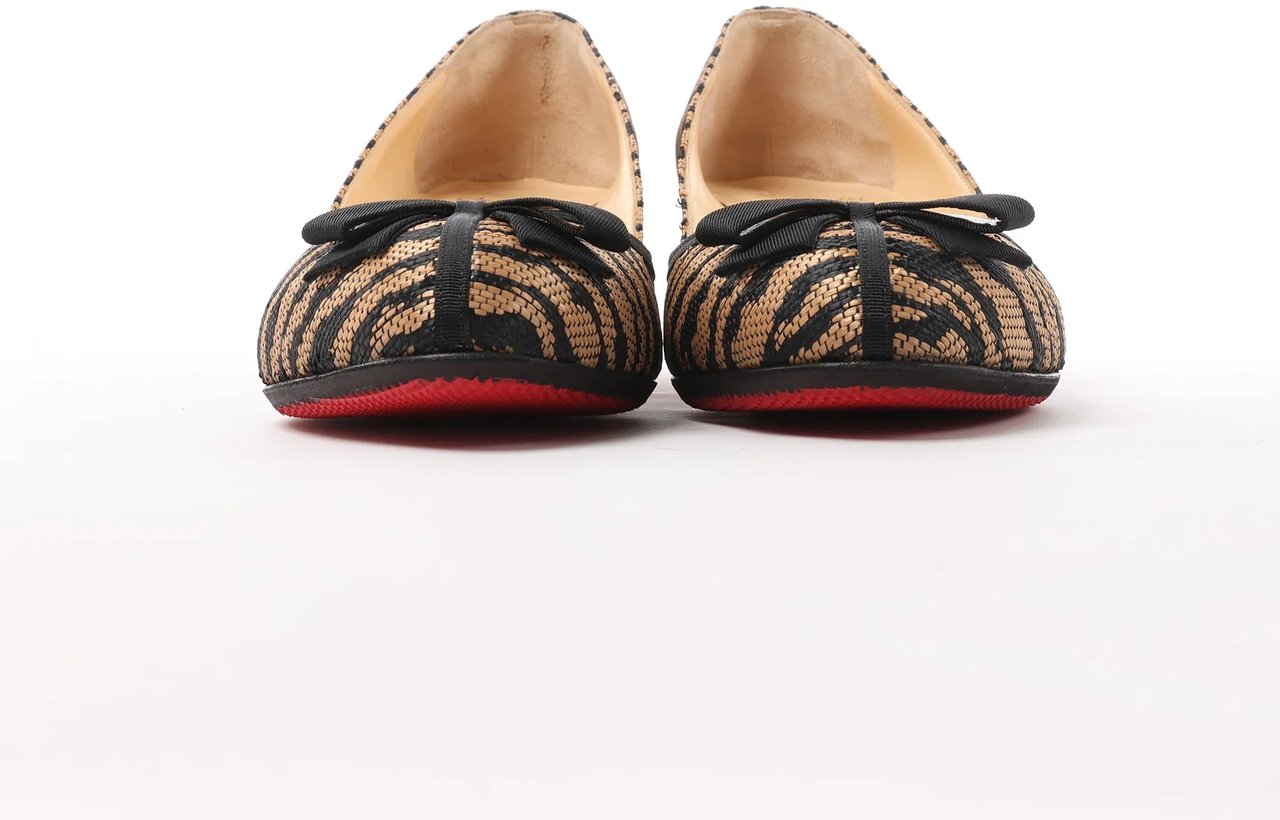 Christian Louboutin Tiger Print Raffia Bow Heels in Brown x Black, Size 39 EU Divers