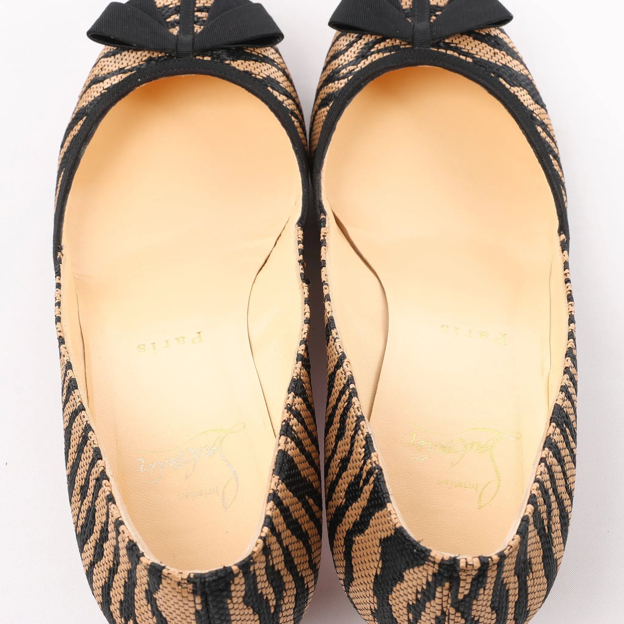 Christian Louboutin Tiger Print Raffia Bow Heels in Brown x Black, Size 39 EU Divers