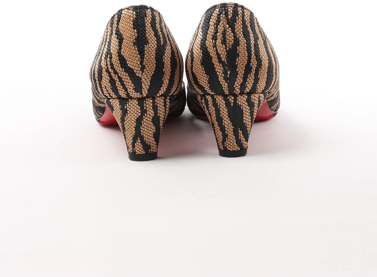 Christian Louboutin Tiger Print Raffia Bow Heels in Brown x Black, Size 39 EU Divers