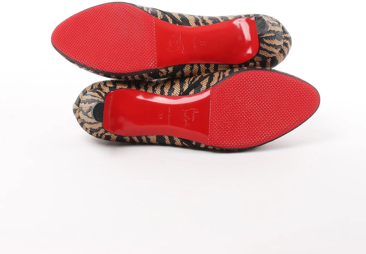 Christian Louboutin Tiger Print Raffia Bow Heels in Brown x Black, Size 39 EU Divers