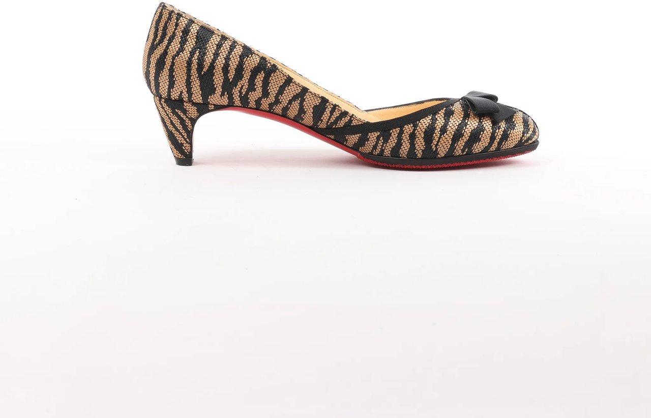 Christian Louboutin Tiger Print Raffia Bow Heels in Brown x Black, Size 39 EU Divers