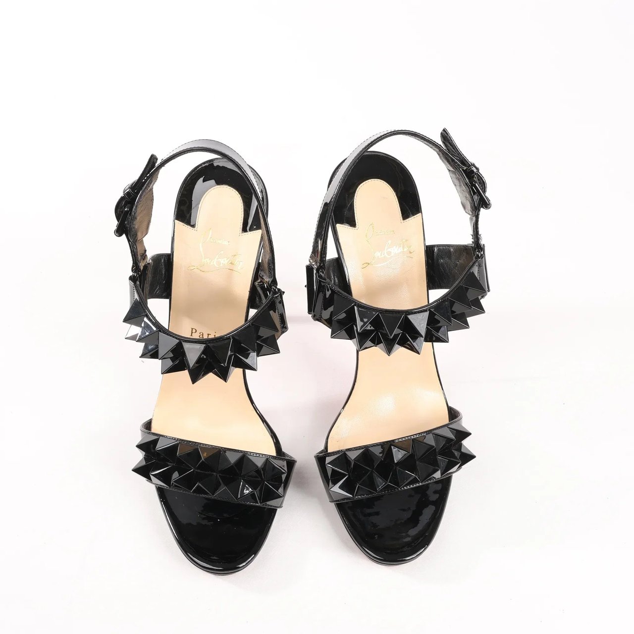Christian Louboutin Miziggoo Spiked Patent Leather 120 Heels in Black, Size 40.5 EU Zwart