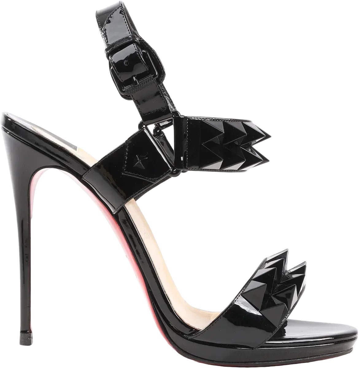 Christian Louboutin Miziggoo Spiked Patent Leather 120 Heels in Black, Size 40.5 EU Zwart