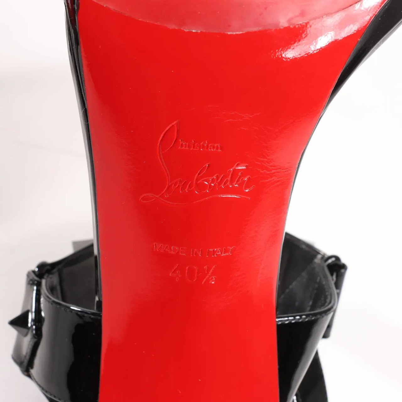 Christian Louboutin Miziggoo Spiked Patent Leather 120 Heels in Black, Size 40.5 EU Zwart