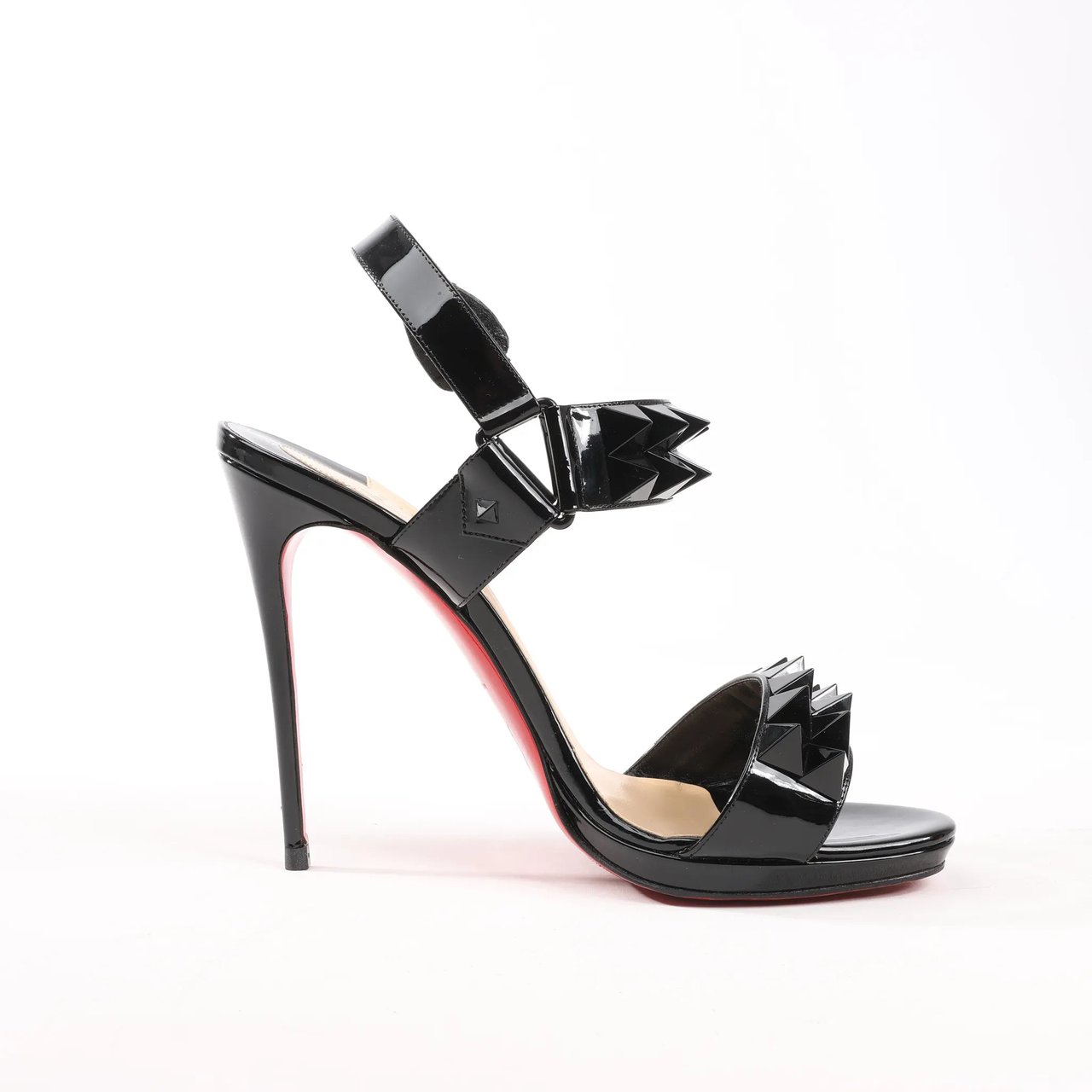 Christian Louboutin Miziggoo Spiked Patent Leather 120 Heels in Black, Size 40.5 EU Zwart