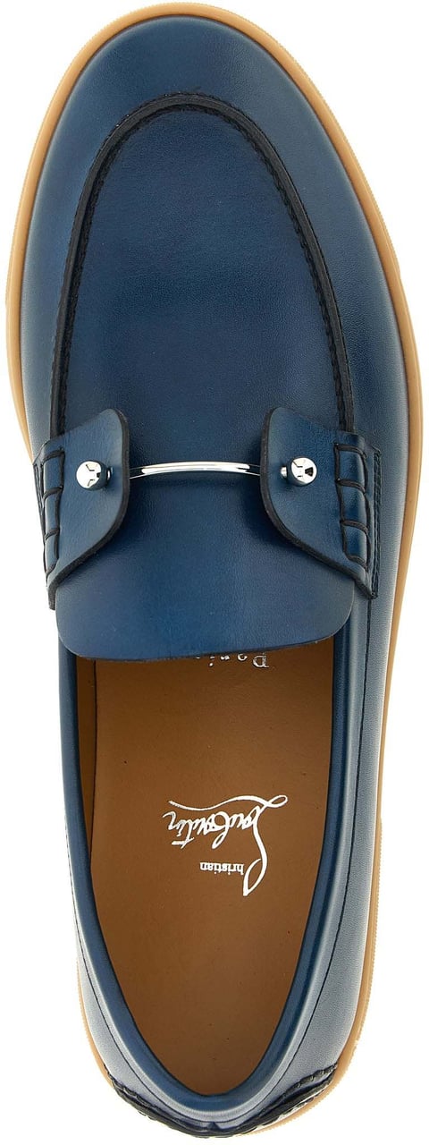 Christian Louboutin Blue Calfskin Slip-On Loafers Blauw