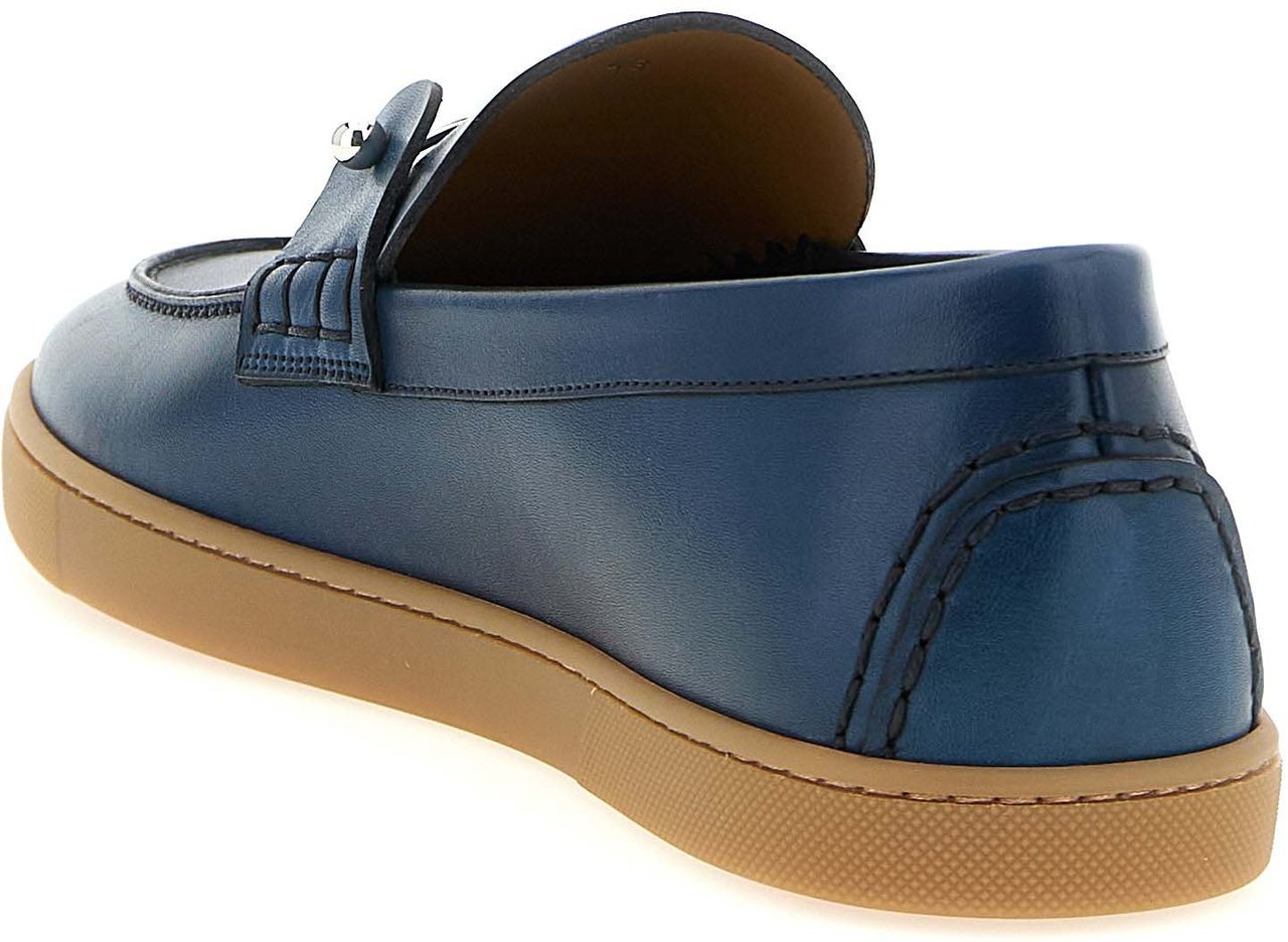 Christian Louboutin Blue Calfskin Slip-On Loafers Blauw