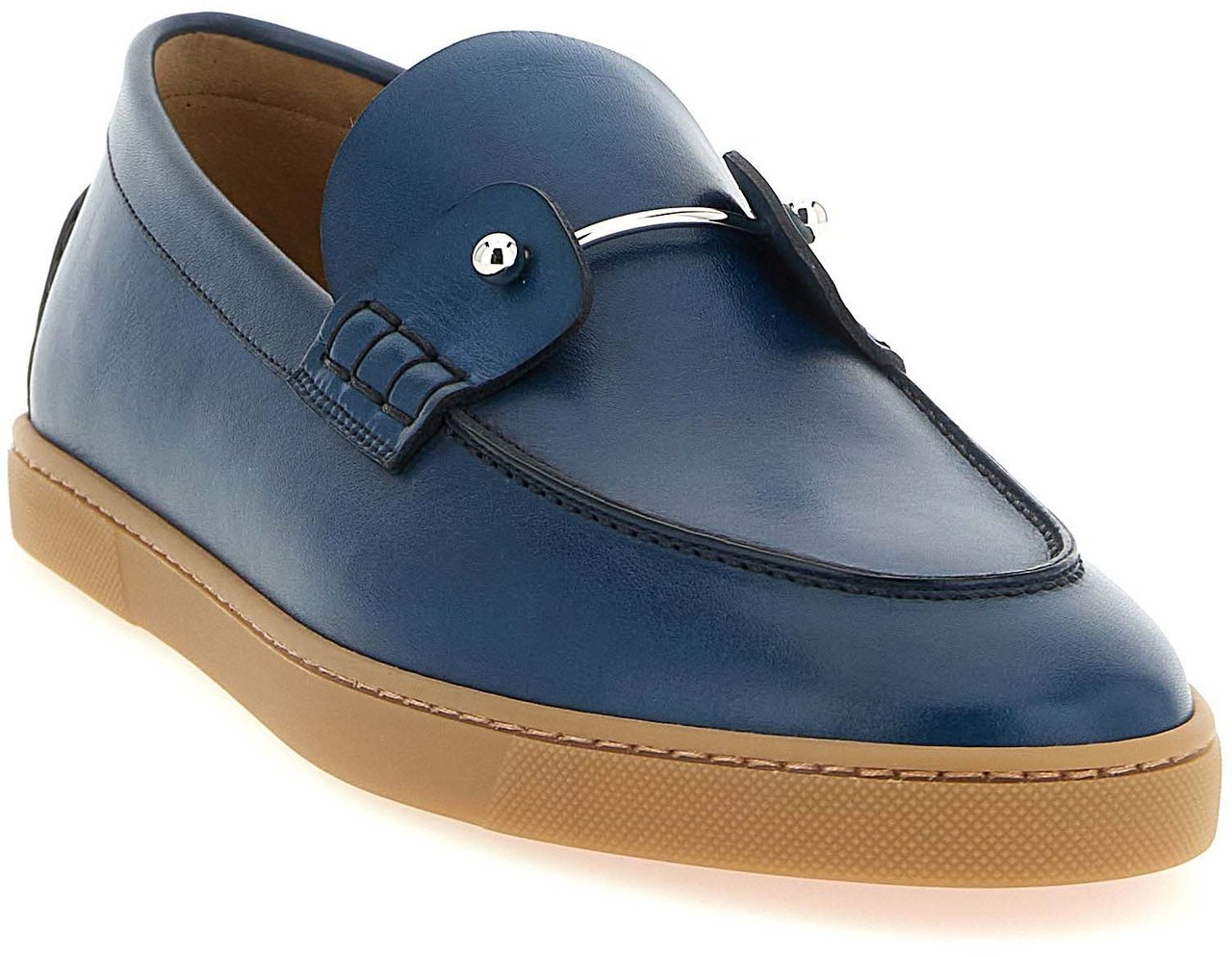 Christian Louboutin Blue Calfskin Slip-On Loafers Blauw