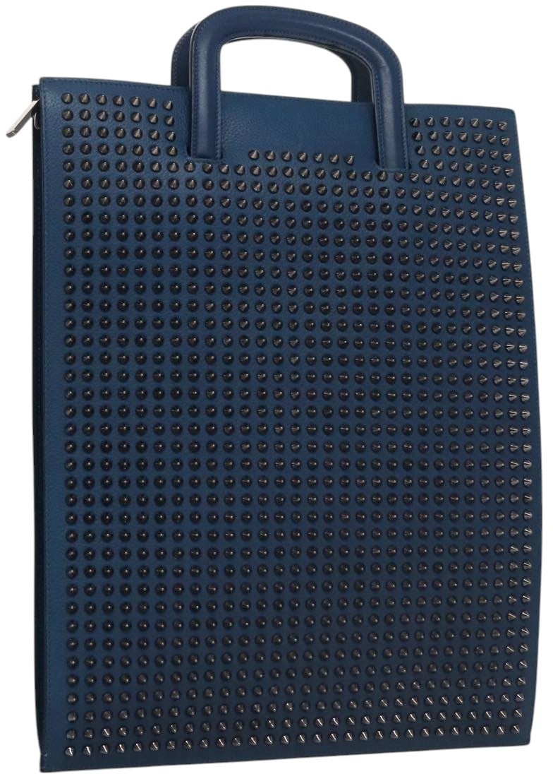 Christian Louboutin Christian Louboutin Trictrac Portfolio Bag Leather and Spiked Leather Large Blauw