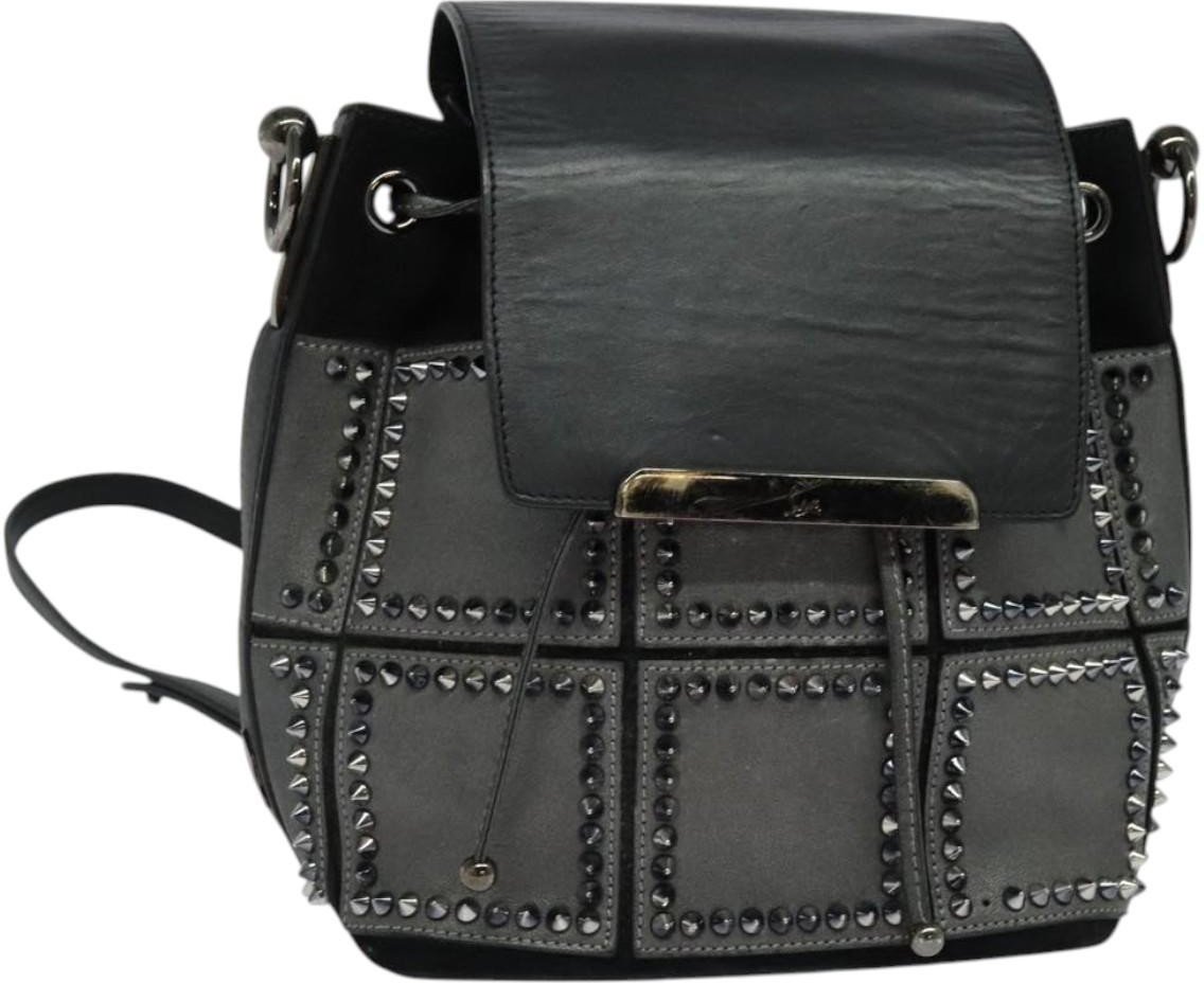 Christian Louboutin Christian Louboutin Lucky L Convertible Backpack Spiked Leather and Suede Zwart