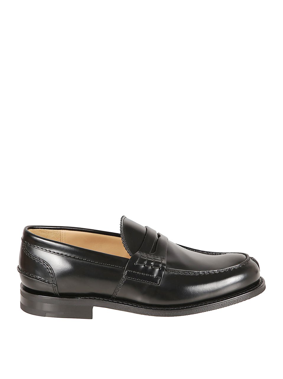 Church's Penny Loafer Flat Shoes In Polished Black Leather Grijs