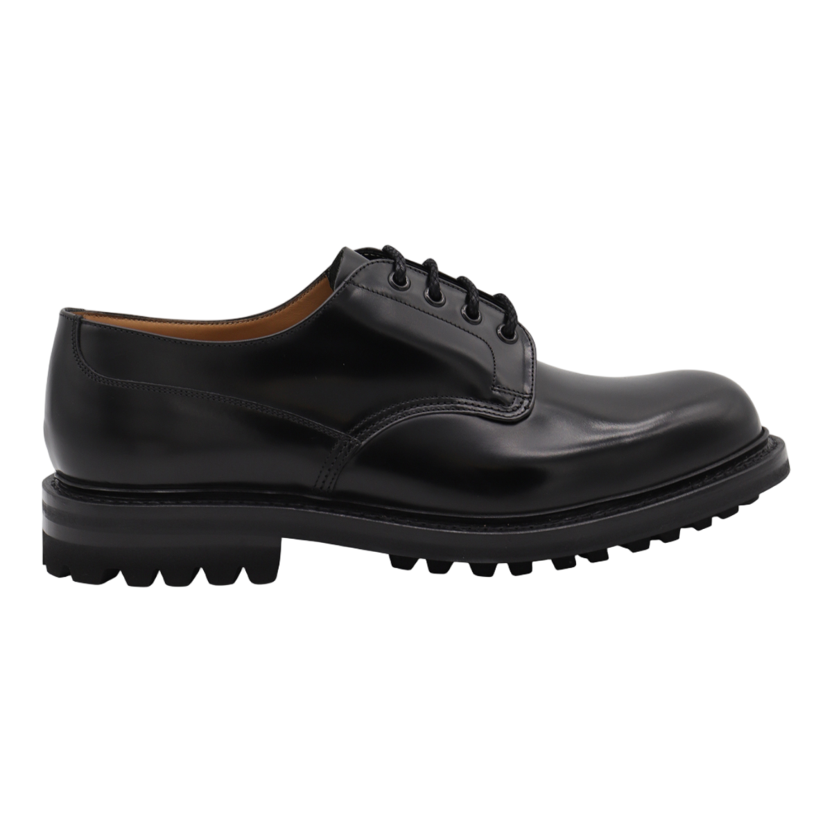 Church's Polished Black Leather Lace-Up Flat Shoes Zwart