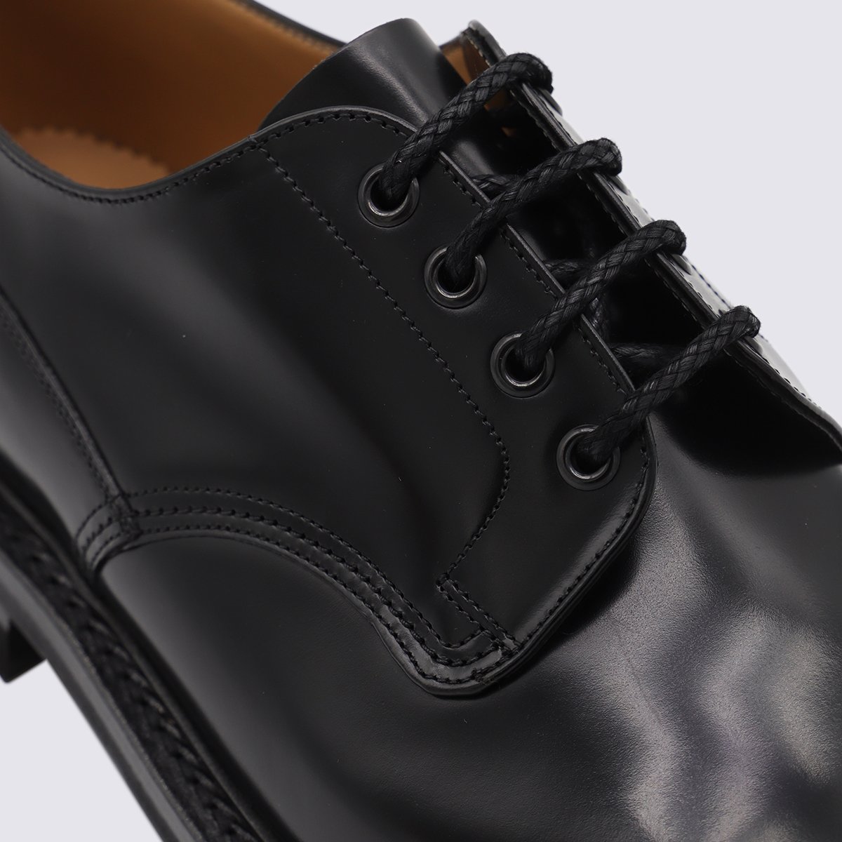 Church's Polished Black Leather Lace-Up Flat Shoes Zwart