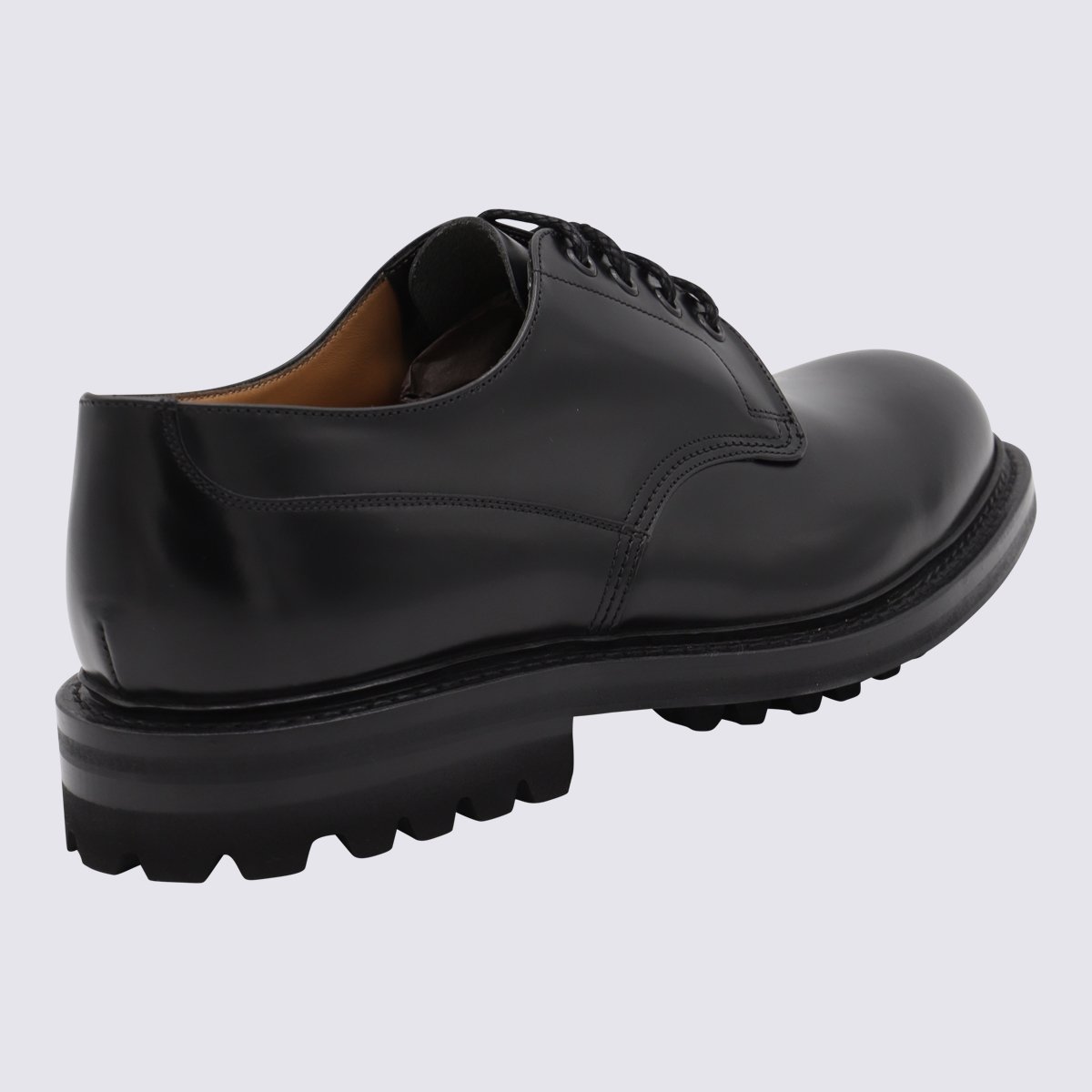 Church's Polished Black Leather Lace-Up Flat Shoes Zwart