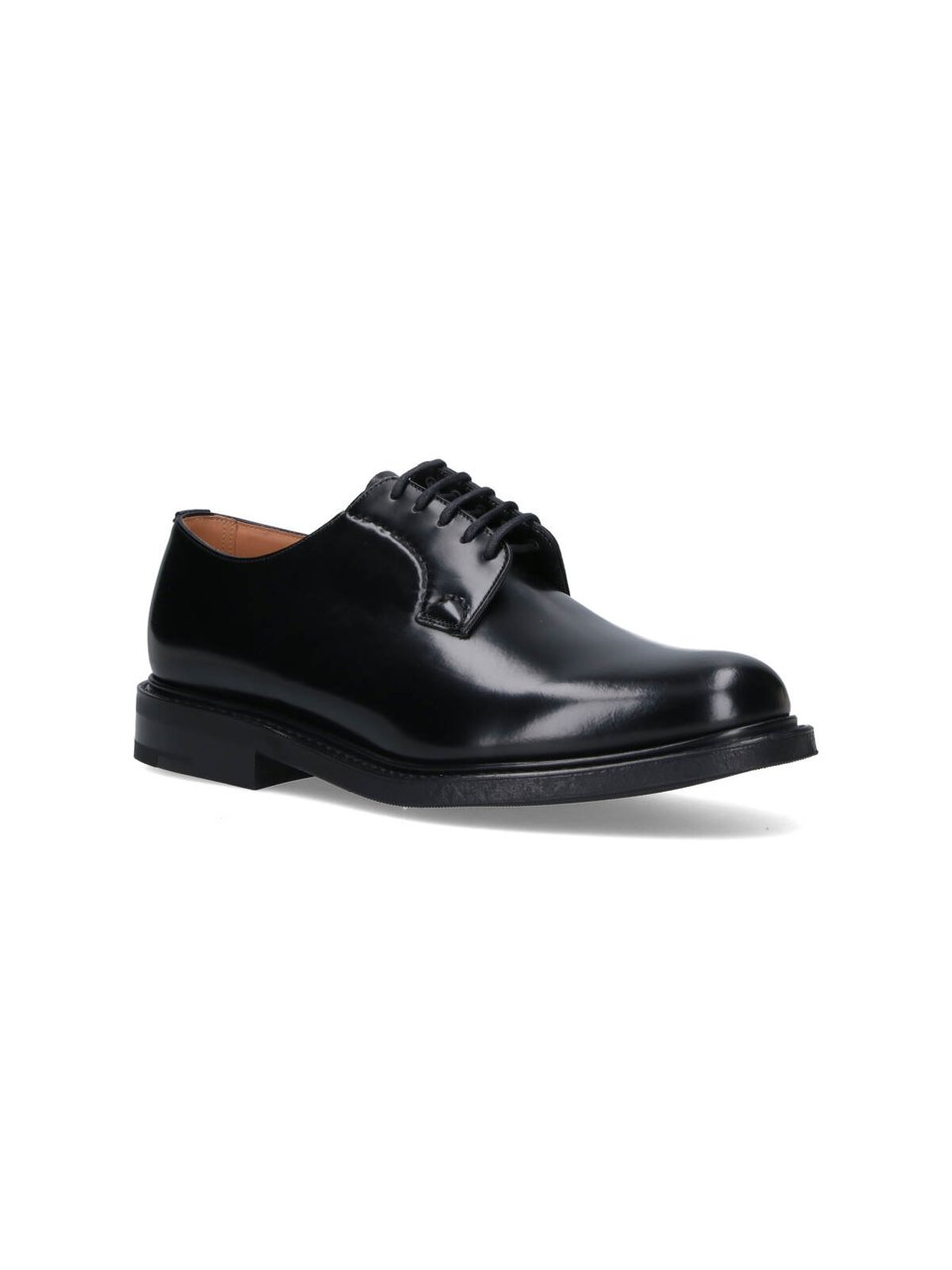Church's Polished Black Leather Lace-Up Flat Shoes From Church'S Zwart