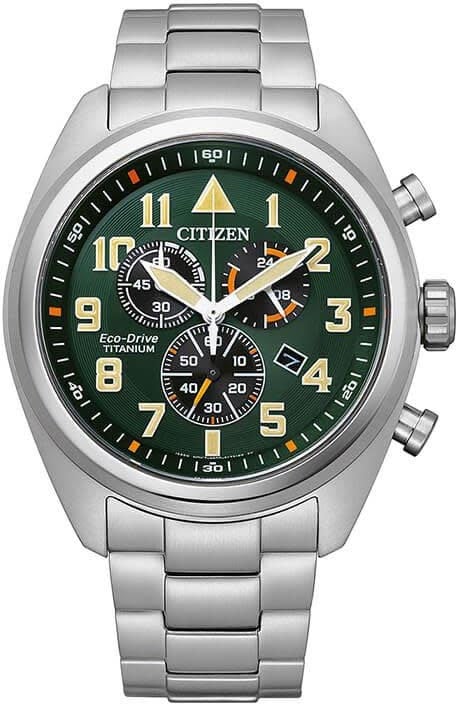 Citizen Citizen Horloge AT2480-81X Titanium Eco-drive Chronograaf Saffierglas 100m Waterdicht met Groene Wijzerplaat 43mm Divers