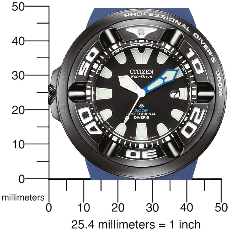 Citizen Citizen Horloge BJ8055-04E Promaster Staal met Zwarte Coating Eco-Drive Diver 300m en Blauwe Horlogeband 48mm Blauw