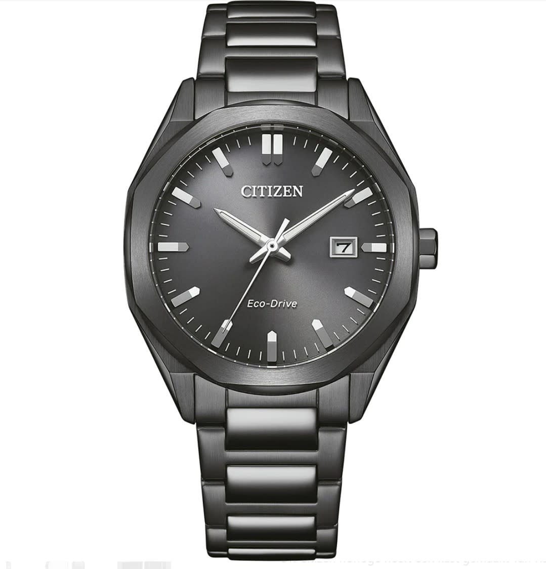 Citizen Citizen Horloge BM7625-80H Staal Eco-Drive 100M Waterdicht met Zwarte Wijzerplaat 38mm Donkergrijs