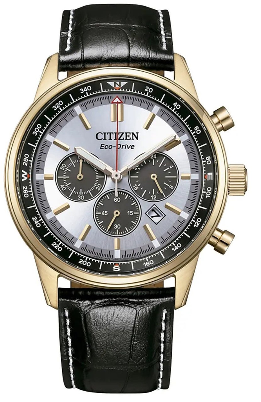 Citizen Citizen Horloge CA4723-03A  Staal Eco-Drive met Zwarte Leren Band 100M Waterdichtheid met Zilver Wijzerplaat 42mm Zilver