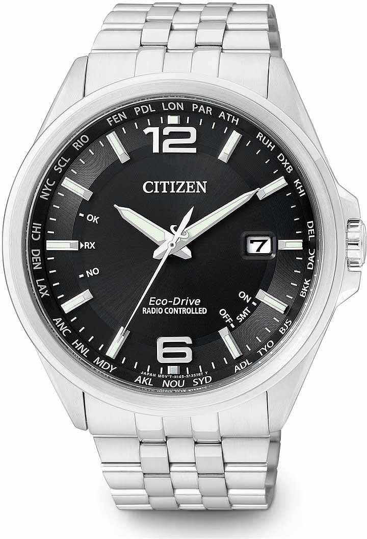Citizen Citizen Horloge CB0010-88E Staal Eco-drive Radio Controlled Saffierglas 100m Waterdicht met Zwarte Wijzerplaat 43mm Divers