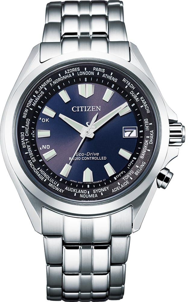 Citizen Citizen Horloge CB0220-85L Staal Eco-drive Radio Controlled Saffierglas 100m Waterdicht met Blauwe Wijzerplaat 42mm Zilver