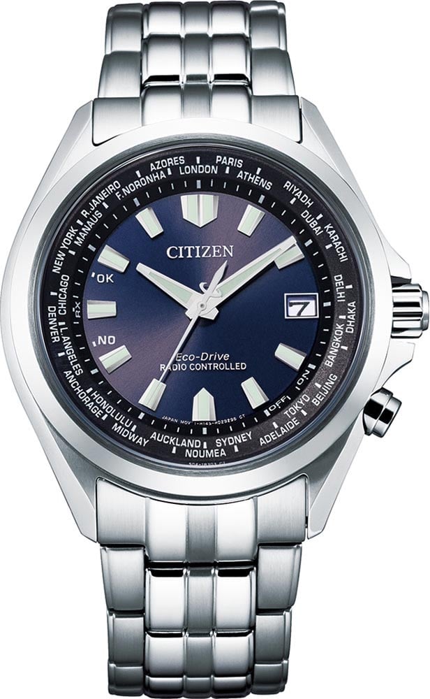 Citizen Citizen Horloge CB0220-85L Staal Eco-drive Radio Controlled Saffierglas 100m Waterdicht met Blauwe Wijzerplaat 42mm Zilver