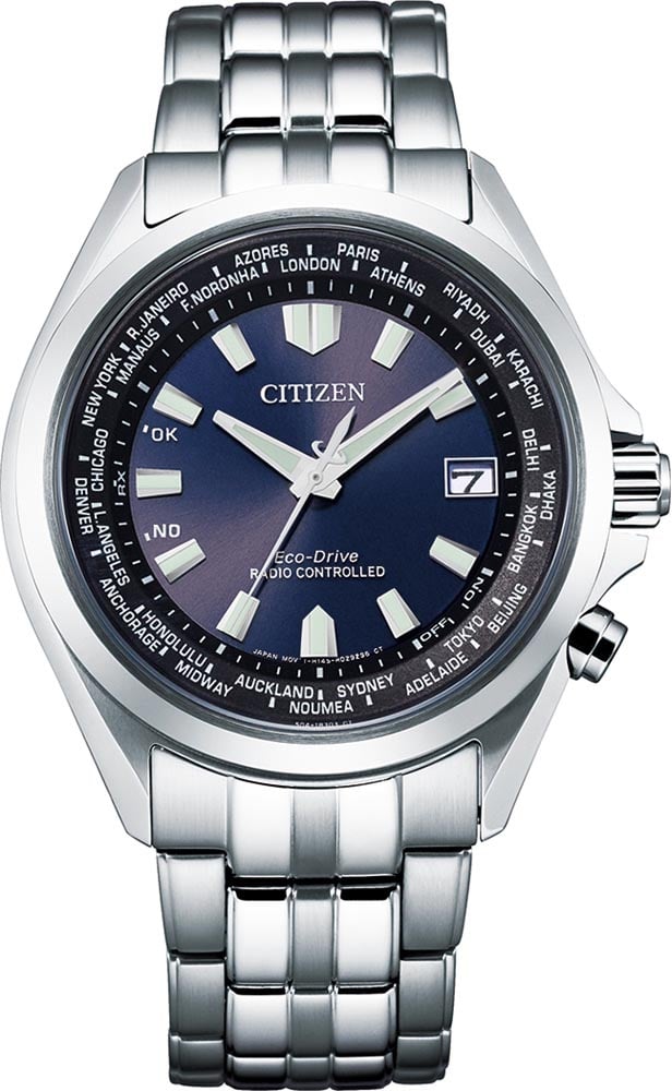 Citizen Citizen Horloge CB0220-85L Staal Eco-drive Radio Controlled Saffierglas 100m Waterdicht met Blauwe Wijzerplaat 42mm Zilver