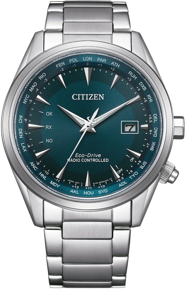 Citizen Citizen CB0270-87L Radio Controlled Staal Eco-drive Saffierglas 100m Waterdicht met Groene Wijzerplaat 43mm Zilver