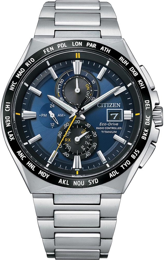 Citizen Citizen Horloge CB5945-85L Radio Controlled Eco-Drive Titanium Saffierglas 100m Waterdicht met Blauwe Wijzerplaat 42mm Zilver