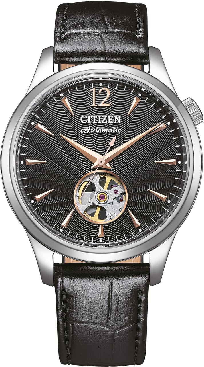 Citizen NH9131-14E Mechanical Open Hearth horloge Zwart