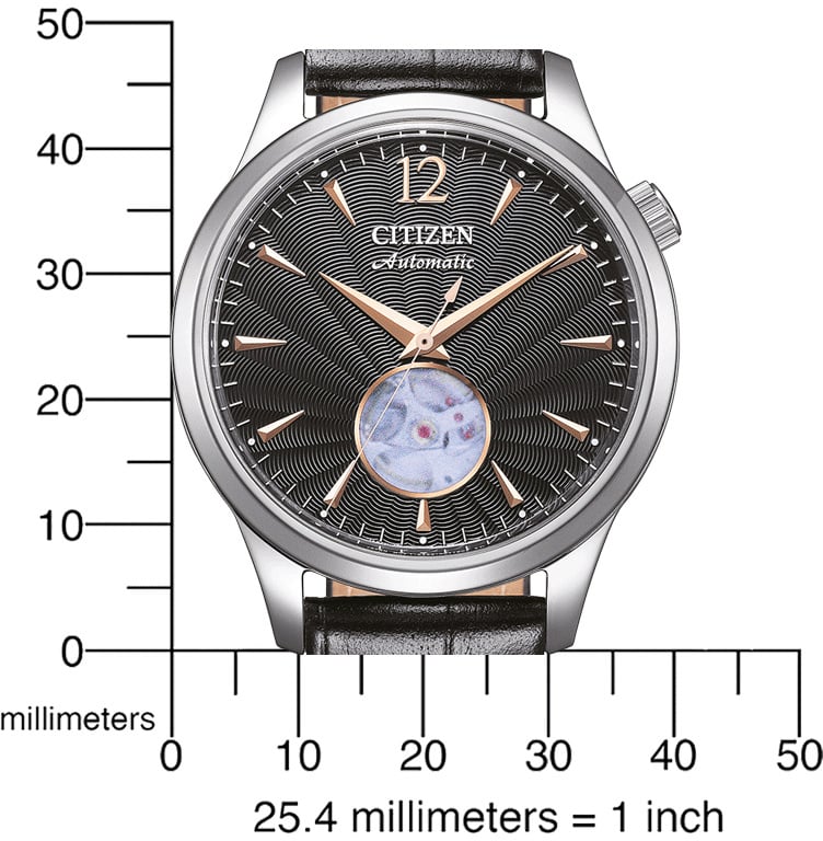 Citizen NH9131-14E Mechanical Open Hearth horloge Zwart