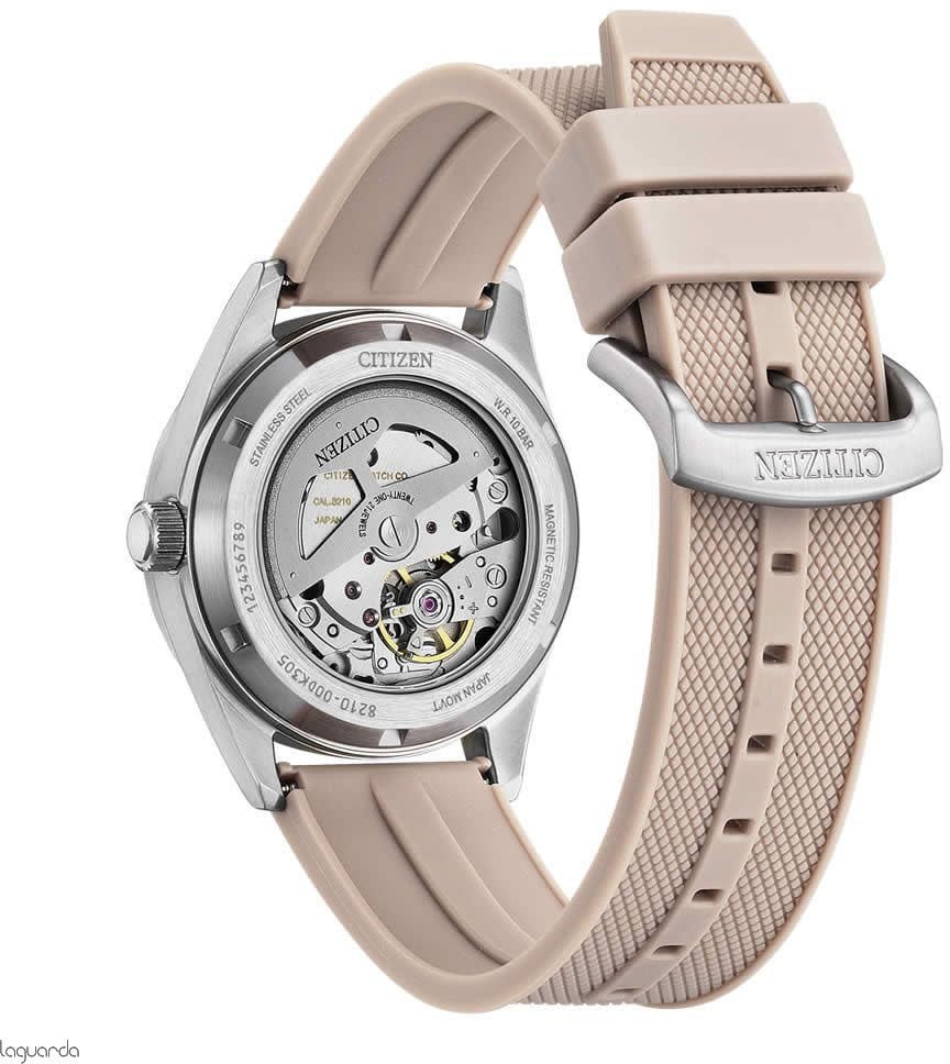 Citizen Citizen Horloge NJ0229-07A Staal Automaat 100M Waterdicht Roze Band met Zilver Wijzerplaat 38.5mm Roze