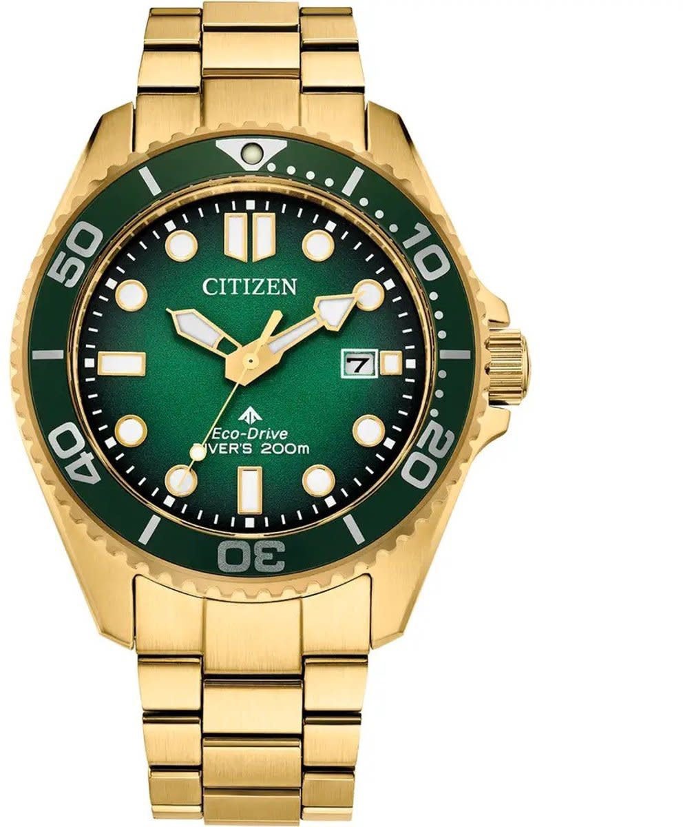 Citizen Citizen Horloge BN0262-59W Promaster Staal met Geelgouden Plating Eco-drive 200m Waterdicht met Groene Wijzerplaat 40mm Goud
